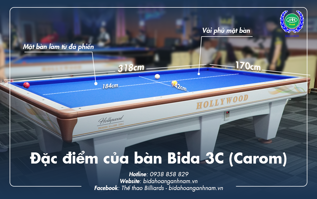 đặc điểm của bàn bida 3c/3 bang/carom