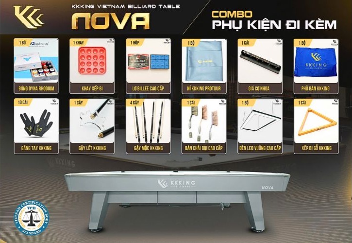bộ phụ kiện đi kèm bàn bida lỗ kkking nova