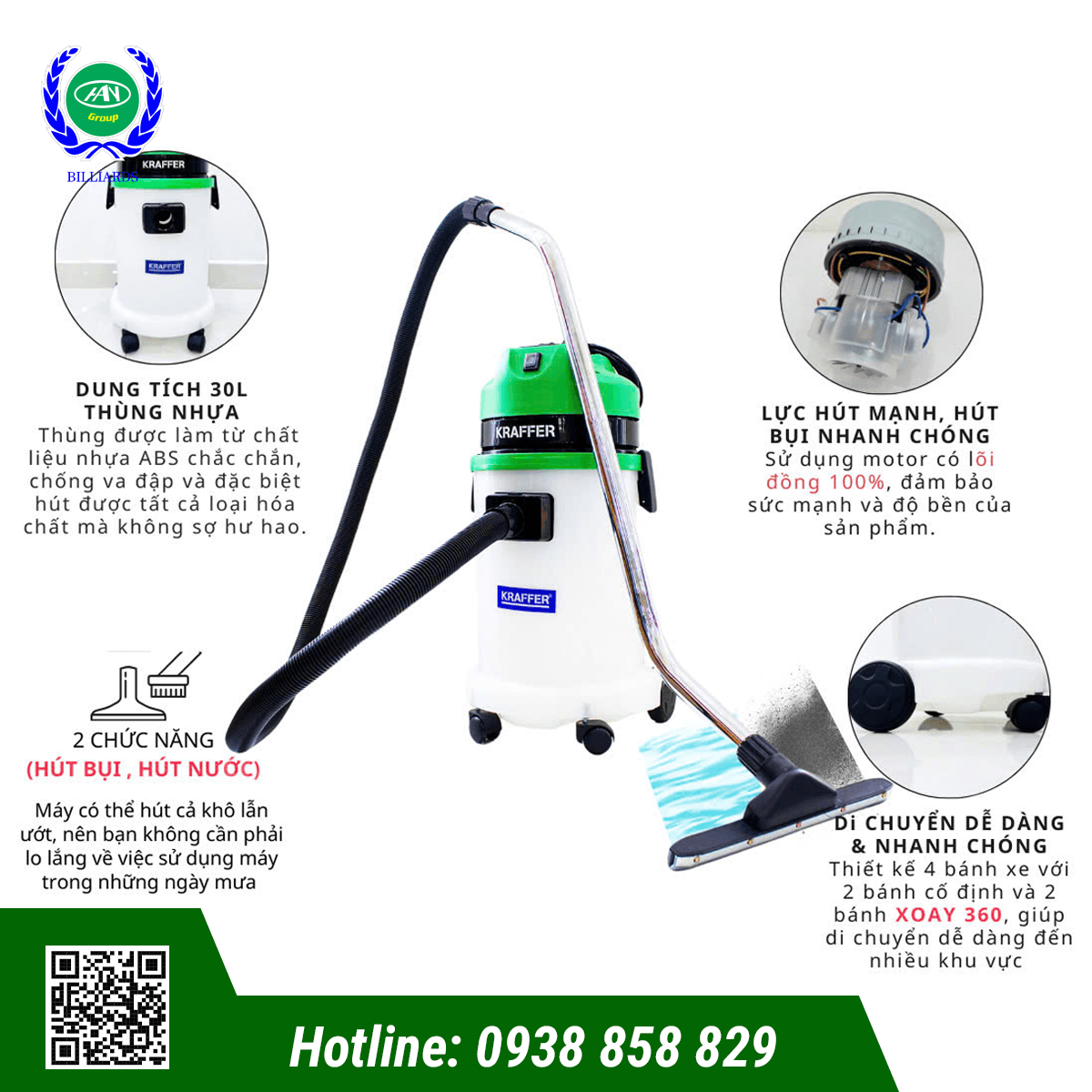 MÁY HÚT BỤI KRAFFER KF130 THÙNG NHỰA
